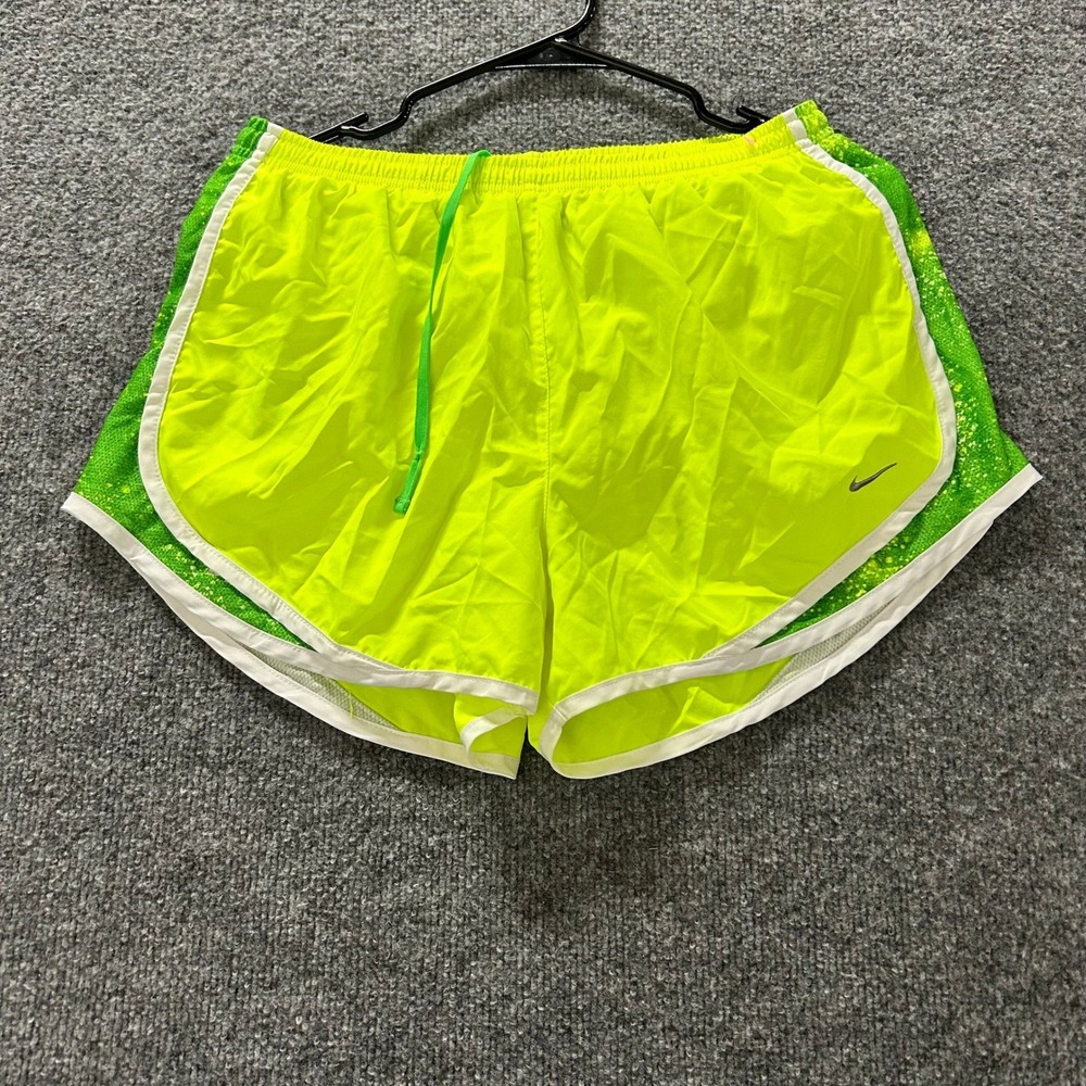Nike Shorts Womens Size L Neon Yellow Green Dri-Fit Running Athletic Drawstring
